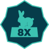 A bunny and 8X in the middle of teal polygon