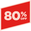 Red polygon with 80% off written in the middle