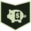 Piggy bank with a dollar sign on it in the middle of a black polygon