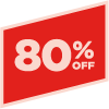 red parallelogram with “80% off” in the middle