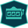 Teal colored hexagon with a graphic of a slot machine inside