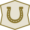 Brown hexagon with a graphic of a Horeshoe inside