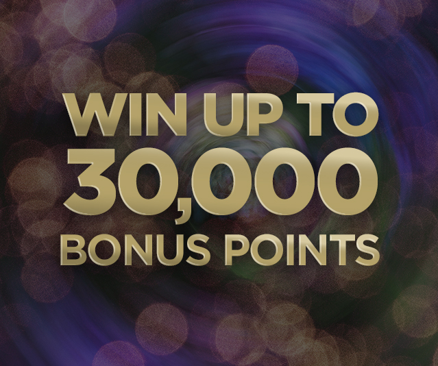 'Win up to 30,000 bonus points' in the middle with blurred gold lights in the background