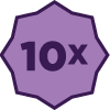 '10X' in the middle of a purple and lilac polygon