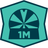 light green hexagon with a graphic of a pinwheel and 1M inside