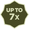 Dark green polygon icon with 'up to 7X' in the middle