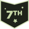 Black hexagon icon with ‘7TH’ in bold light green text, surrounded by three various sized stars