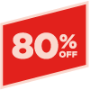 ‘80% off’ in the middle of a pink and red polygon 