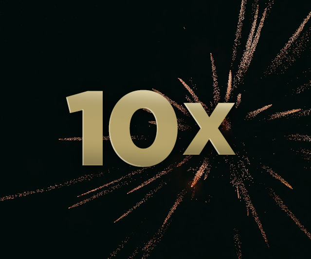 10x in the middle of a dark background with fireworks