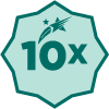 10x with the Winner’s Edge star logo above it in the middle of a teal polygon