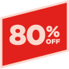 ‘80% OFF’ in the middle of a red parallelogram.