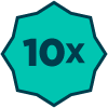 Teal polygon icon with '10X' in the middle