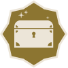 Gold polygon icon with a treasure chest graphic in the middle