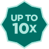 Teal Polygon Icon with 'up to 10X' in the middle